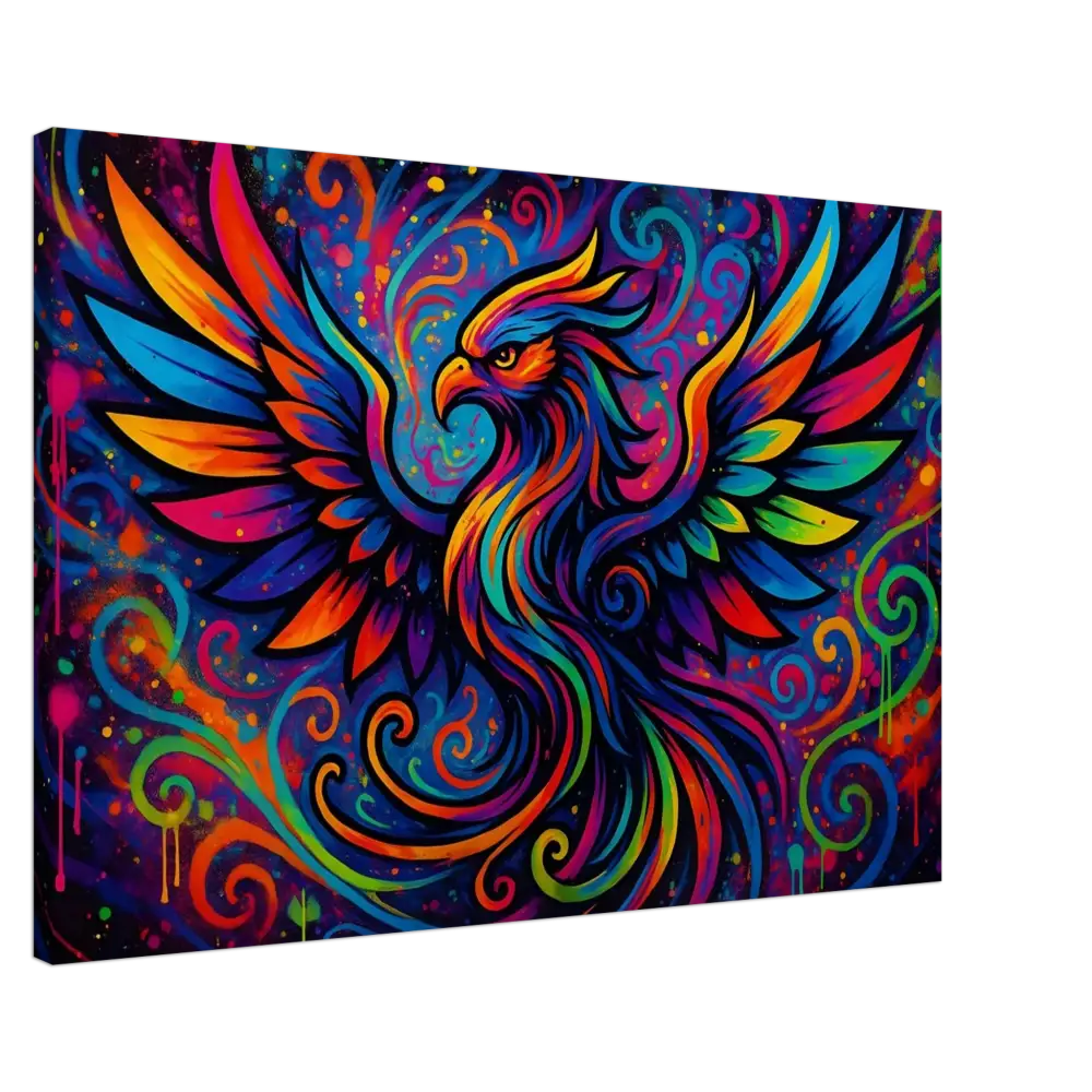 Colorful phoenix painting on Canvas Rebirth in Neon Flame PixiOnyx abstract graffiti art