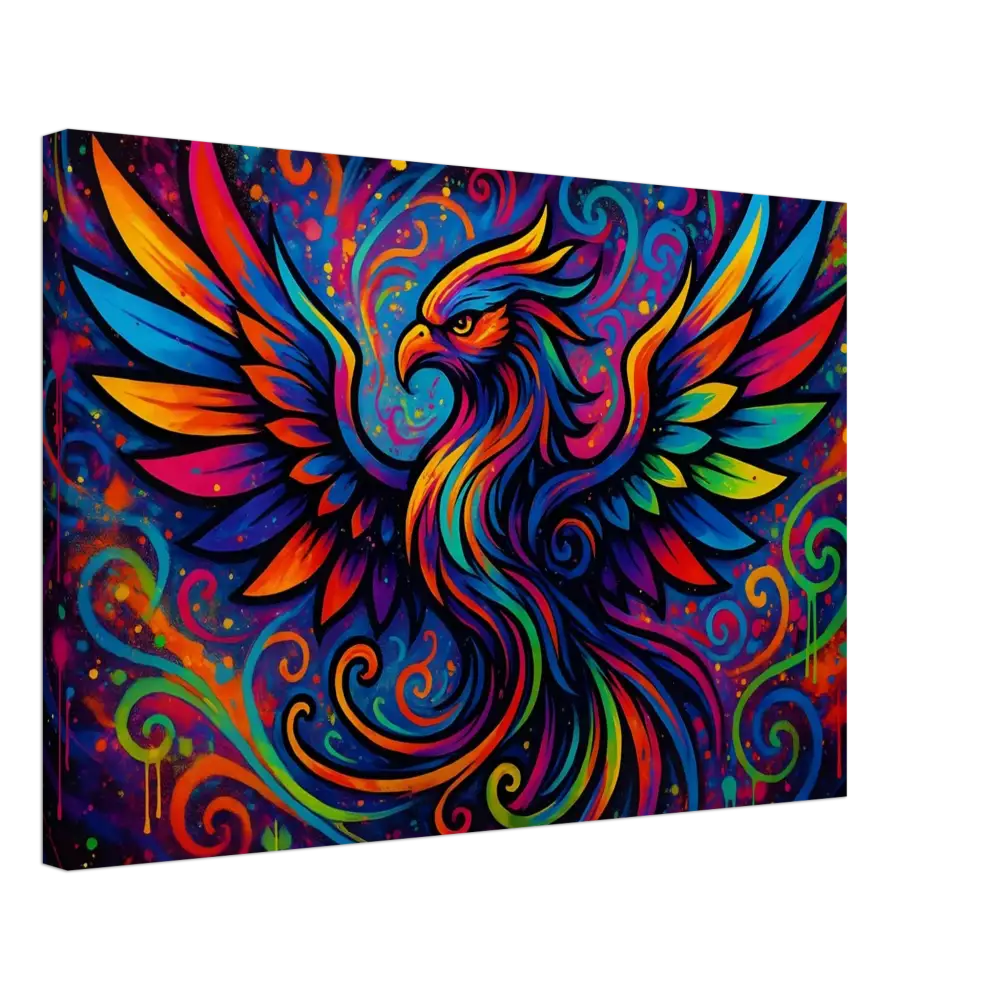 Colorful phoenix artwork on Canvas Rebirth in Neon Flame PixiOnyx Abstract Graffiti