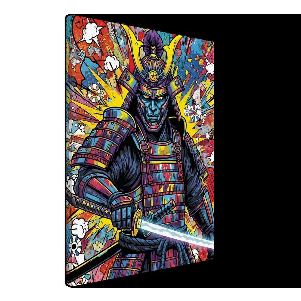 Vibrantly colored samurai splash drawing with glowing sword in PixiOnyx Boldline Gallery series
