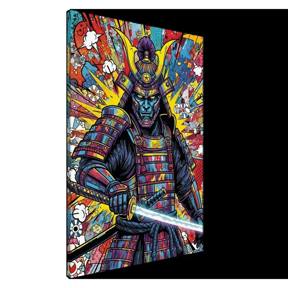 Colorful stylized samurai splash in full armor with glowing katana in PixiOnyx Boldline Gallery