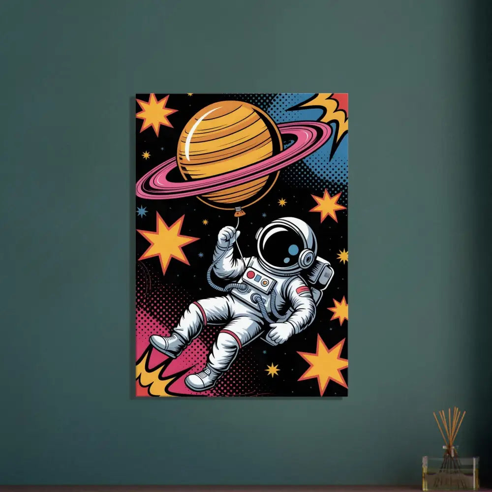 Colorful pop-art astronaut on artist-grade cotton-poly canvas with fade-proof pigment