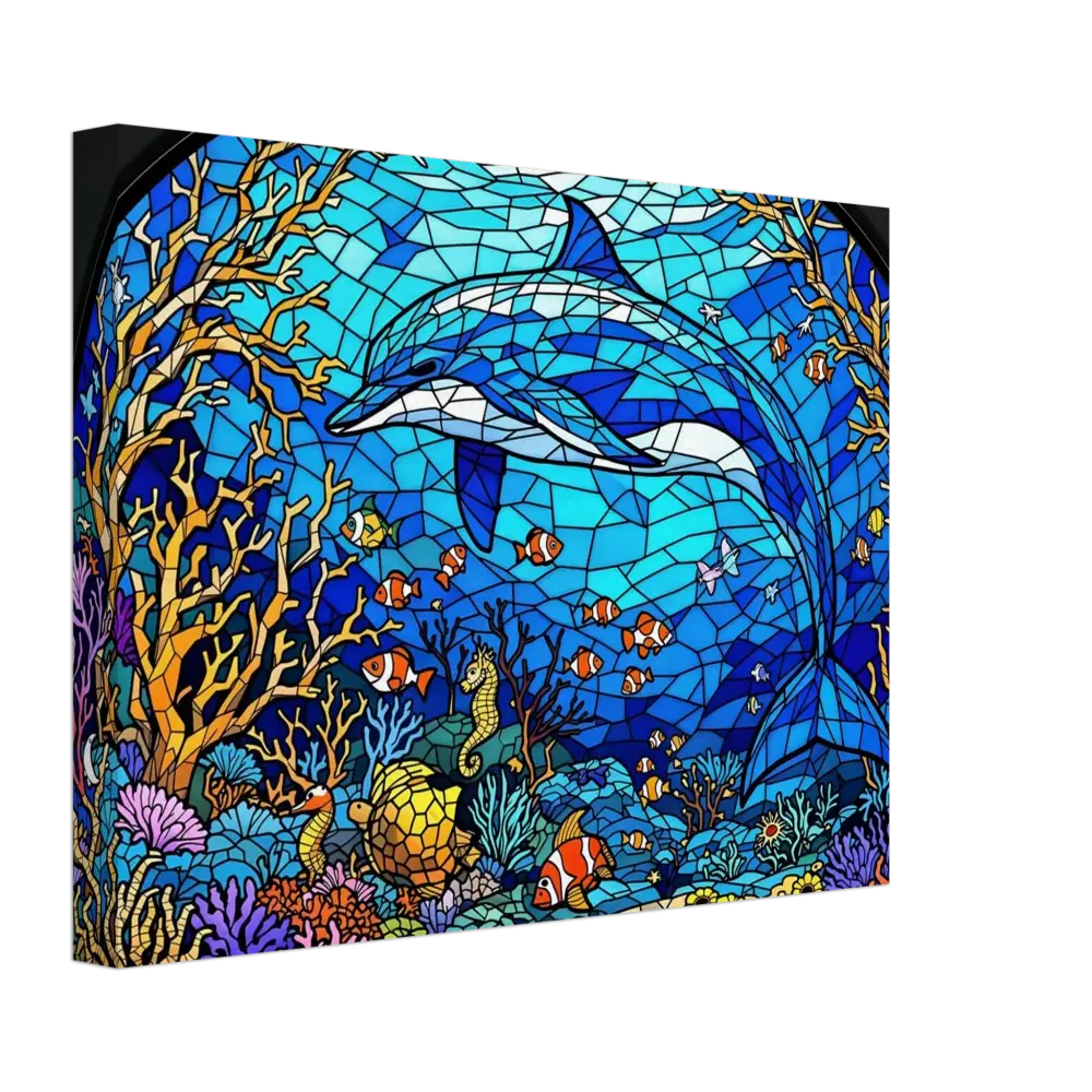Stained-glass dolphin artwork on Canvas Sea Cathedral PixiOnyx Oceanlight Relic