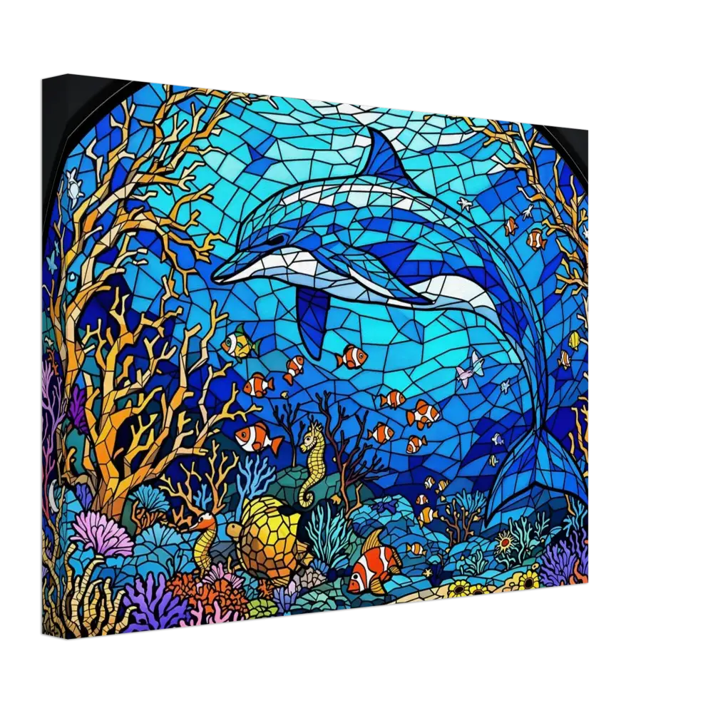 Stained glass Dolphin and Sea Life Artwork on Canvas Sea Cathedral PixiOnyx Oceanlight Relic