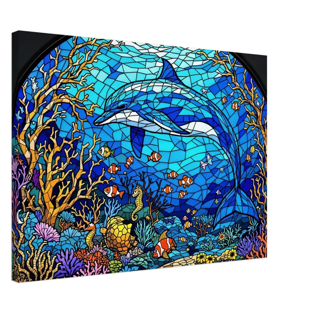 Stained glass dolphin scene on Canvas Sea Cathedral PixiOnyx Oceanlight Relic
