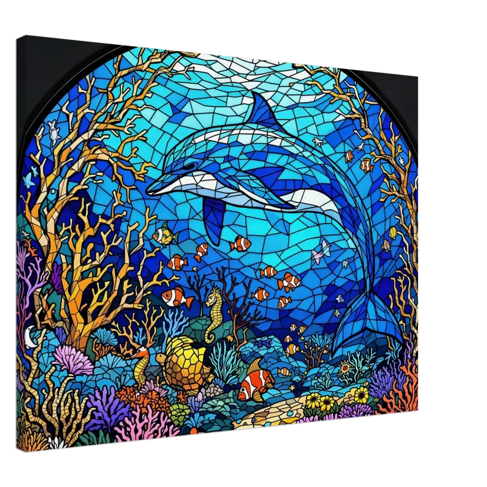 Stained glass dolphin artwork on Canvas Sea Cathedral PixiOnyx Oceanlight Relic