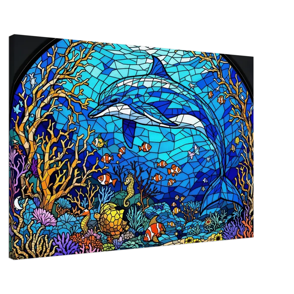 Stained-glass dolphin artwork from Canvas Sea Cathedral PixiOnyx Oceanlight Relic