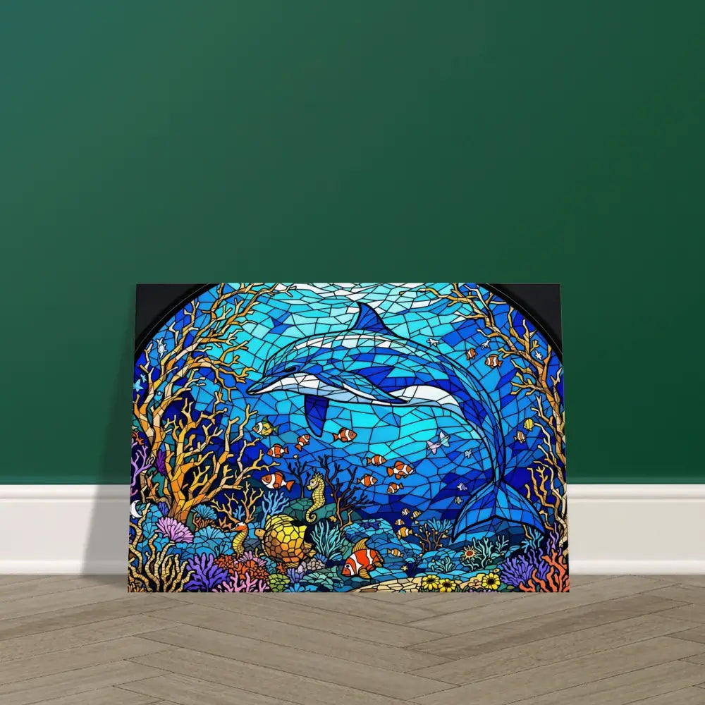 Stained glass dolphin artwork on Canvas Sea Cathedral PixiOnyx Oceanlight Relic