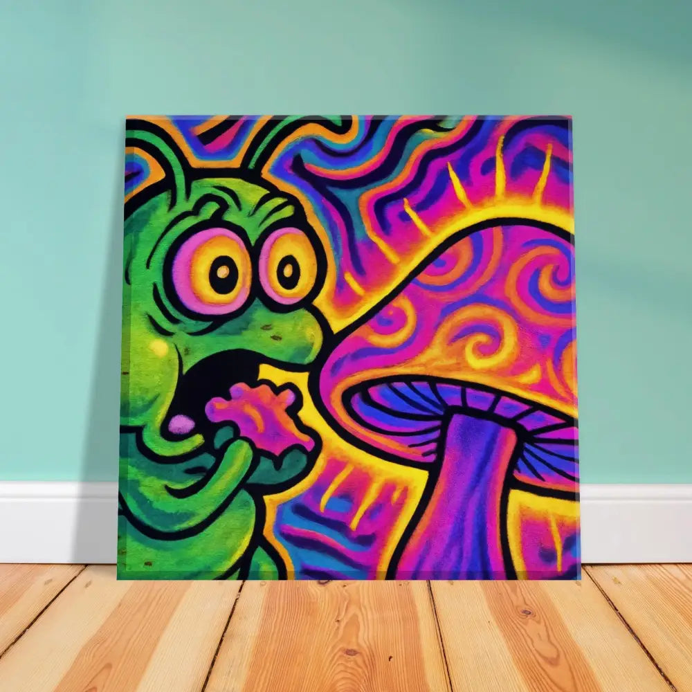 Psychedelic cartoon canvas art for Shroomapillar Snack Attack PixiOnyx trippy texture print
