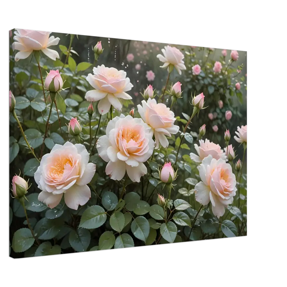 Pale pink roses in bloom on Canvas Soft Petal Symphony PixiOnyx Botanical Dreamscape