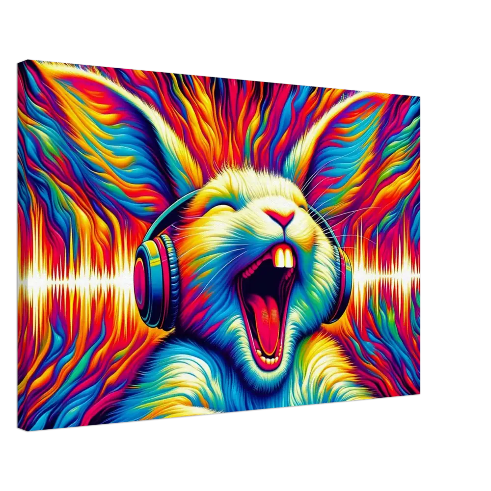 Colorful rabbit wearing headphones from Canvas Sonic Scream Psycho Cottontail Quartet Textured Echo Series