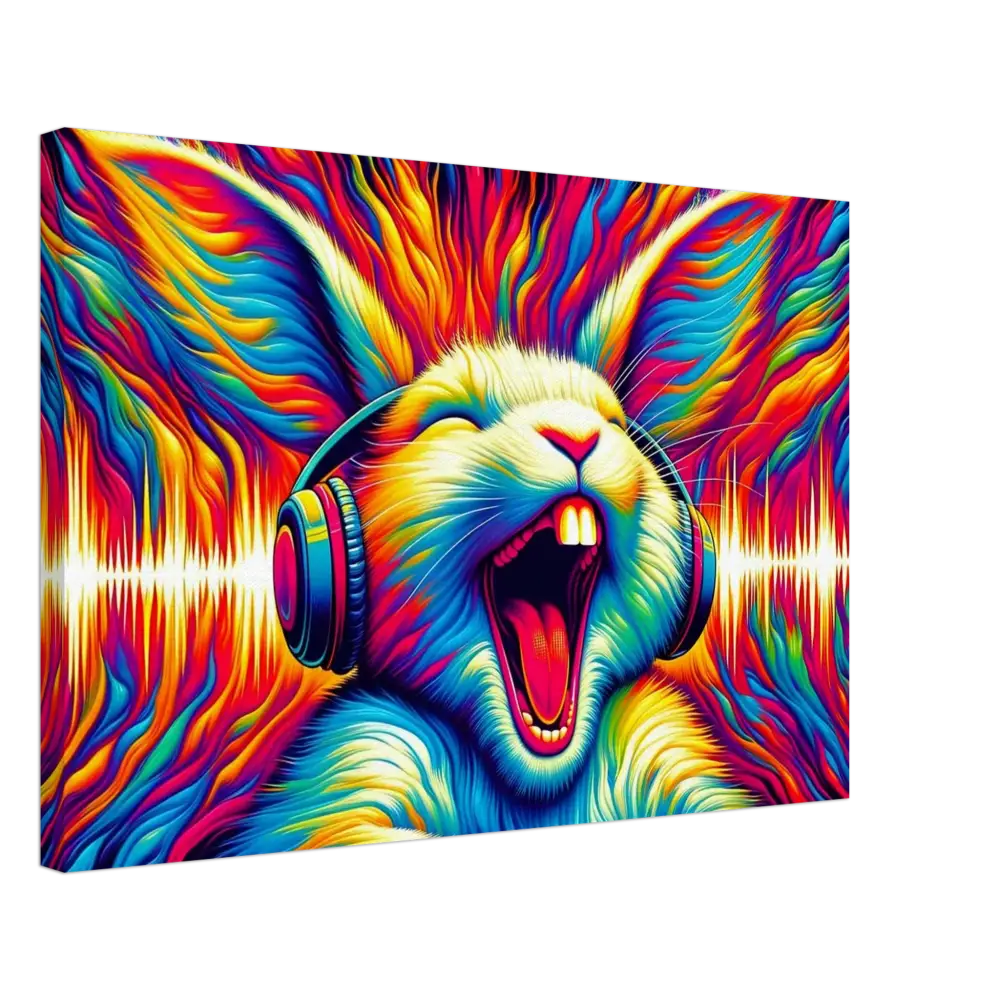 Colorful rabbit wearing headphones singing on Canvas Sonic Scream Psycho Cottontail Quartet