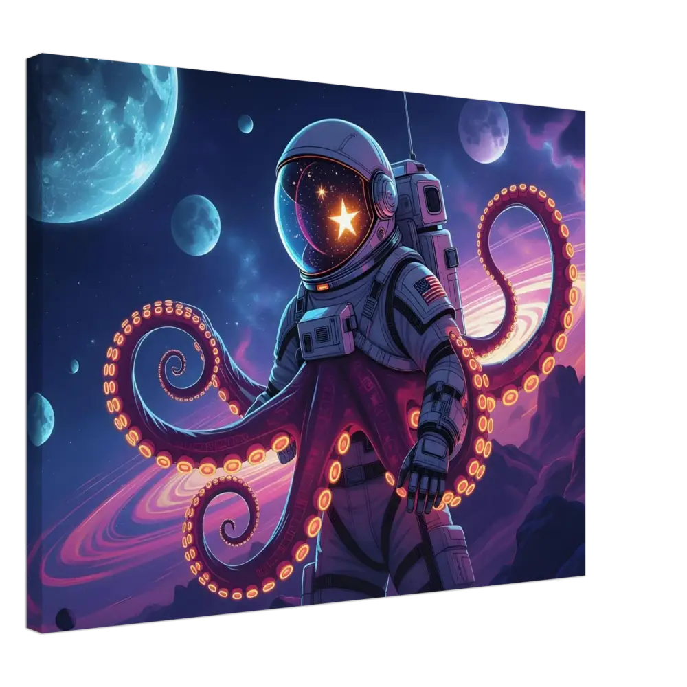 Astronaut with octopus tentacles on Canvas Space Octonaut PixiOnyx Galactic Surreal Wrap