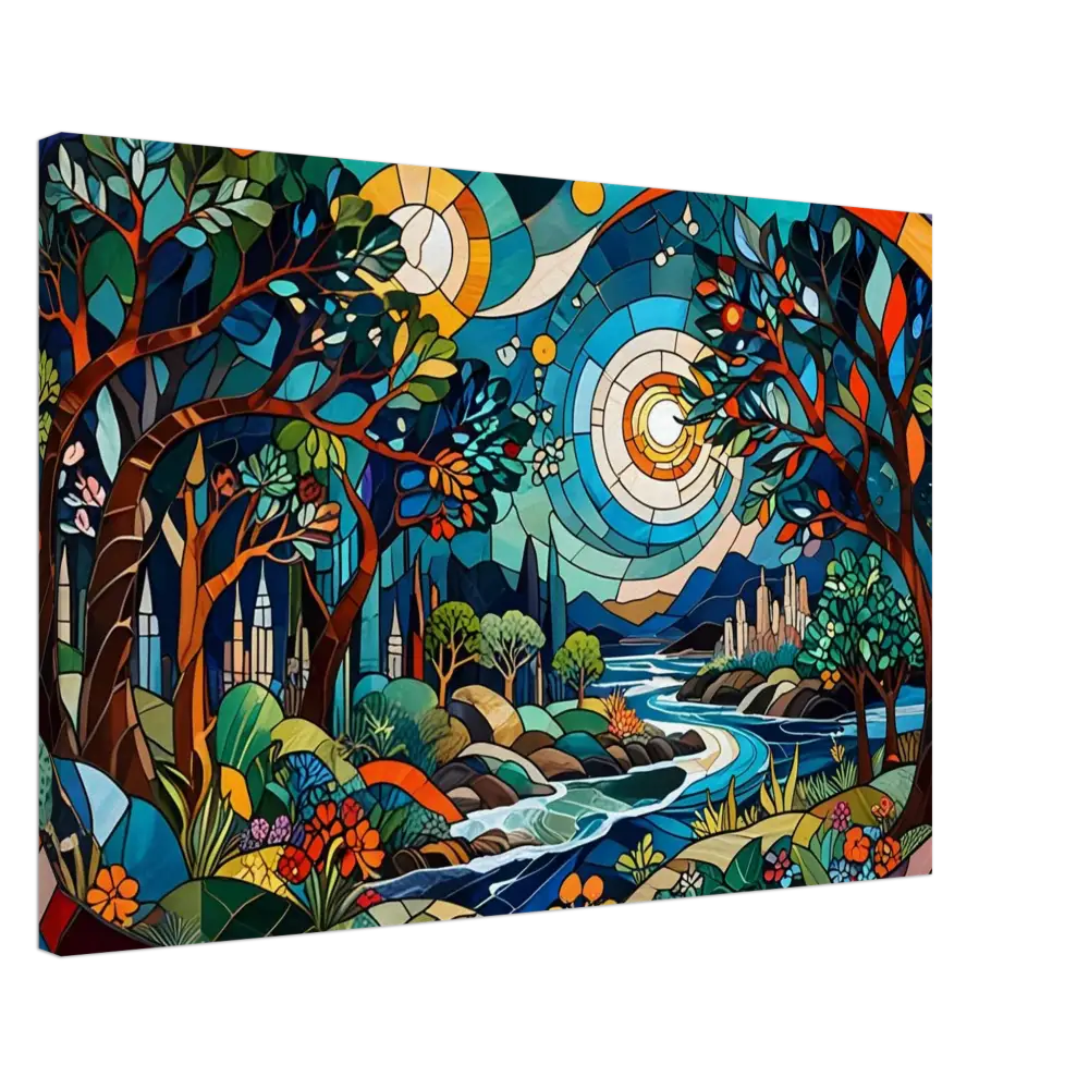 Stained-glass landscape painting on Canvas Stained Horizon by PixiOnyx Abstract Psychedelic Nature Lightflow