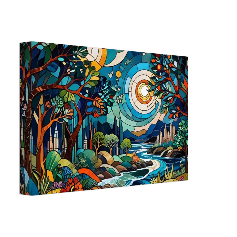 Stained glass landscape painting on Canvas – Stained Horizon PixiOnyx Abstract Psychedelic Nature Lightflow