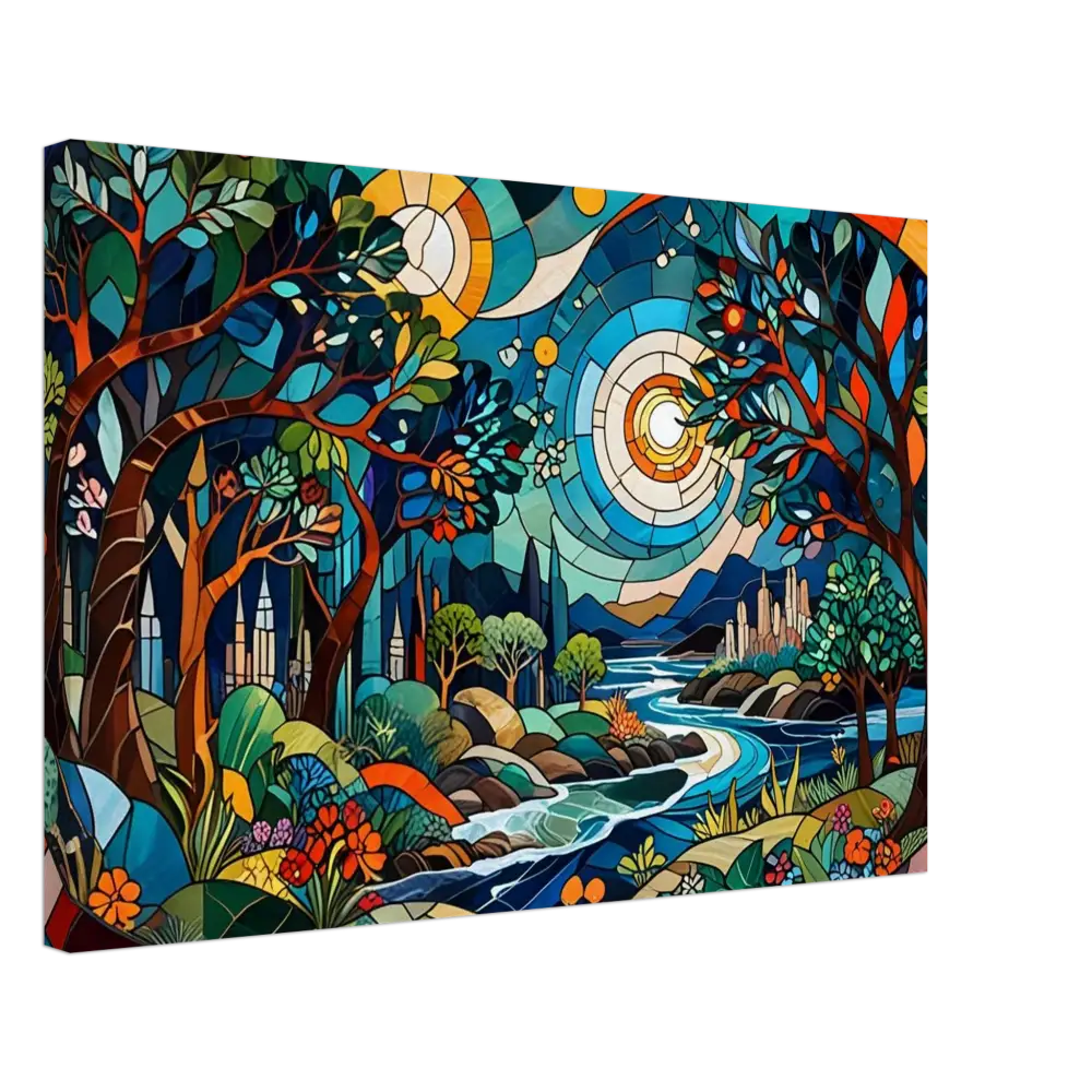 Stained glass landscape artwork from Canvas Stained Horizon PixiOnyx Abstract Psychedelic Nature Lightflow Canvas Edition