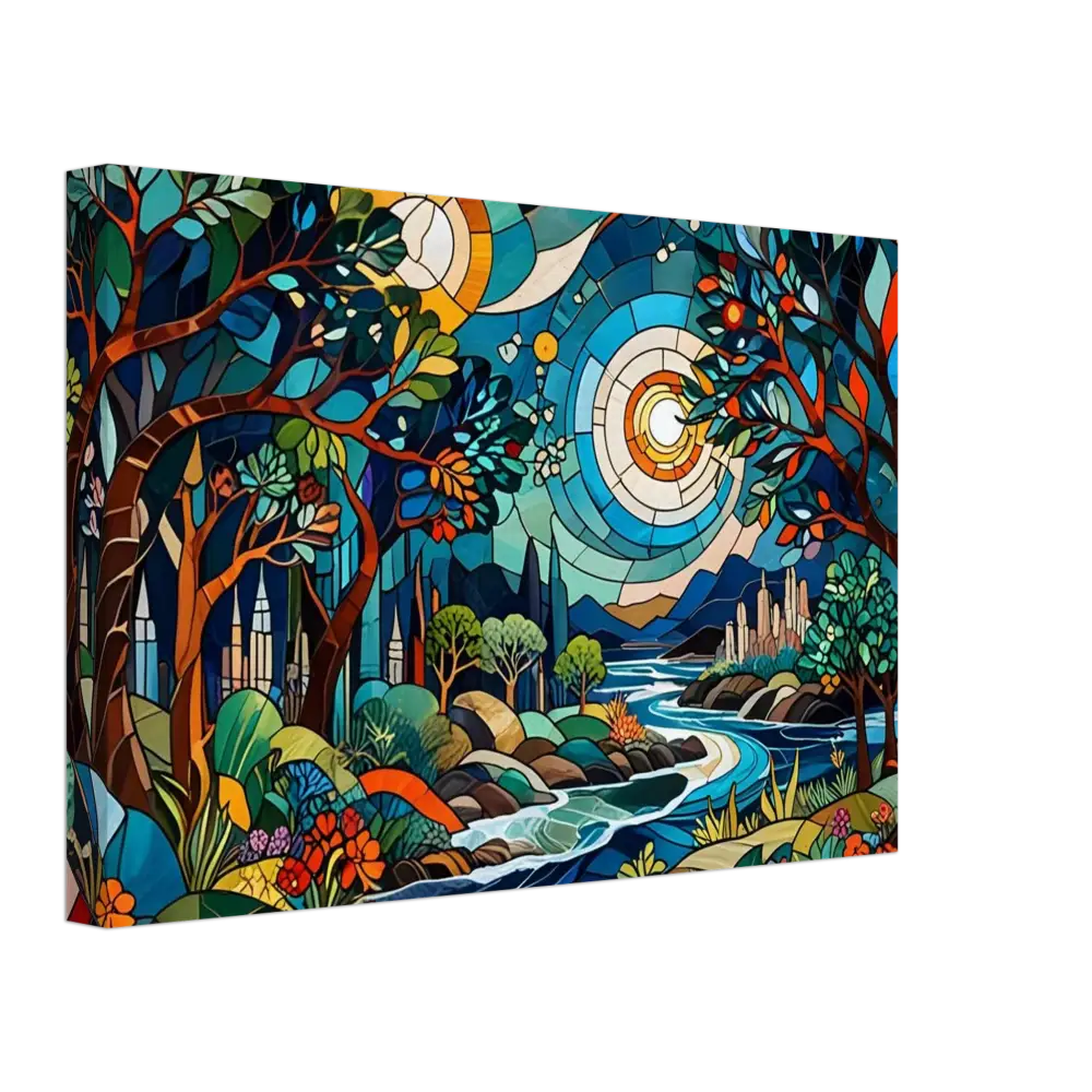 Stained glass landscape art on Canvas – Stained Horizon PixiOnyx Abstract Psychedelic Nature Lightflow Canvas Edition