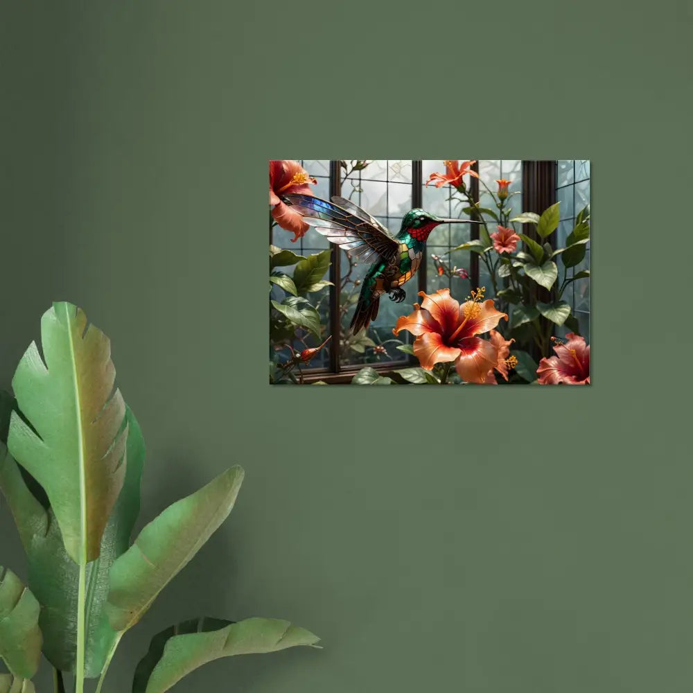 Hummingbird and hibiscus floral artwork on Canvas Steampunk Hummingbird Nature Art PixiOnyx