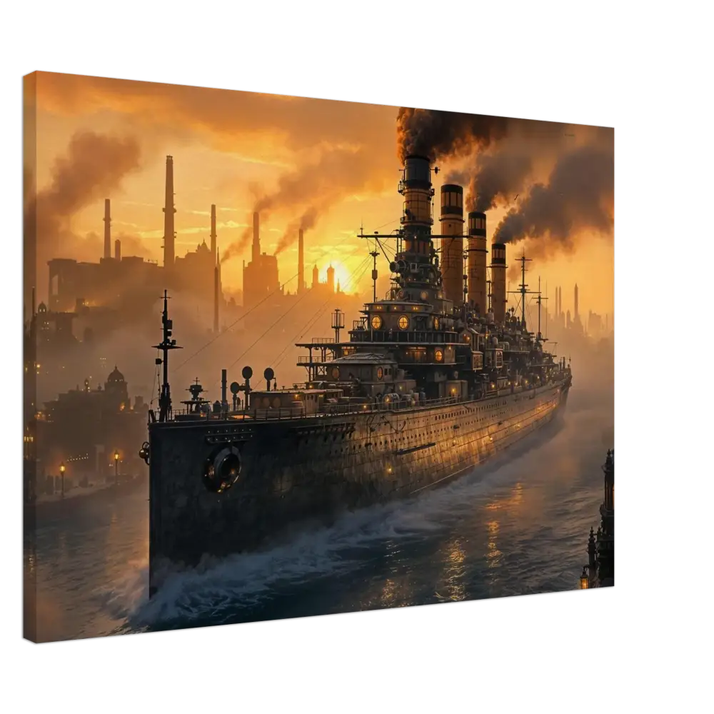 PixiOnyx industrial dreamweave steam wrapped ship at sunset with cityscape in background