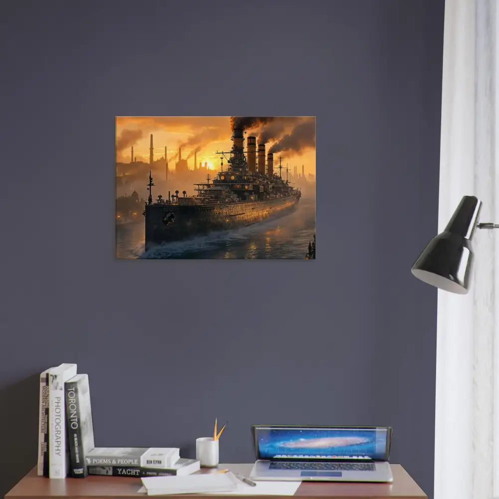 Canvas – Steel Leviathan at Dusk with pixionyx industrial dreamweave and steam wrapped canvas texture