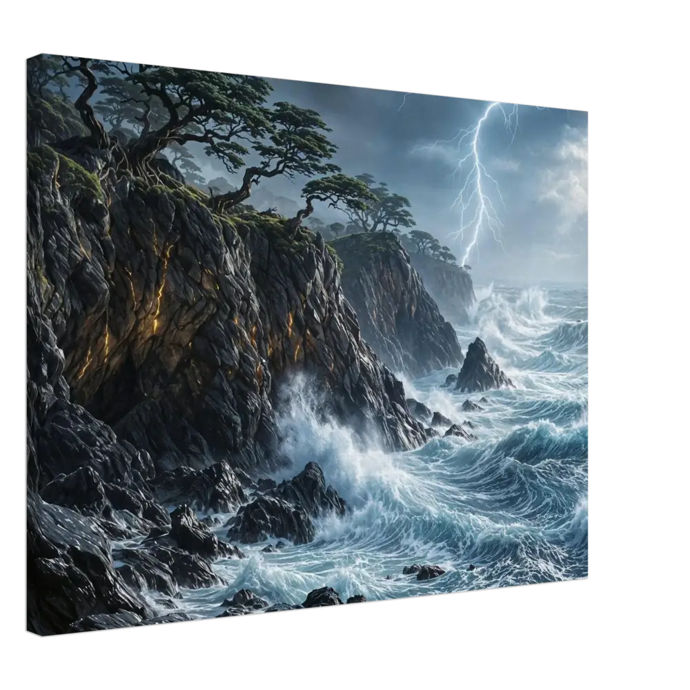 PixiOnyx Immersive Wallscape of stormy coastal landscape with enhanced texture and timeless beauty