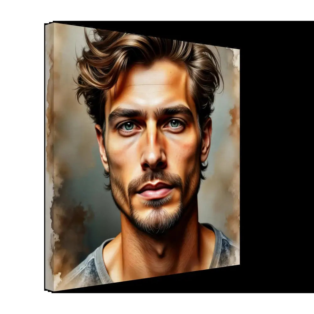 Canvas print of handsome man with light brown hair blue eyes and beard in Stormworn Resolve PixiOnyx Studio Texture Series