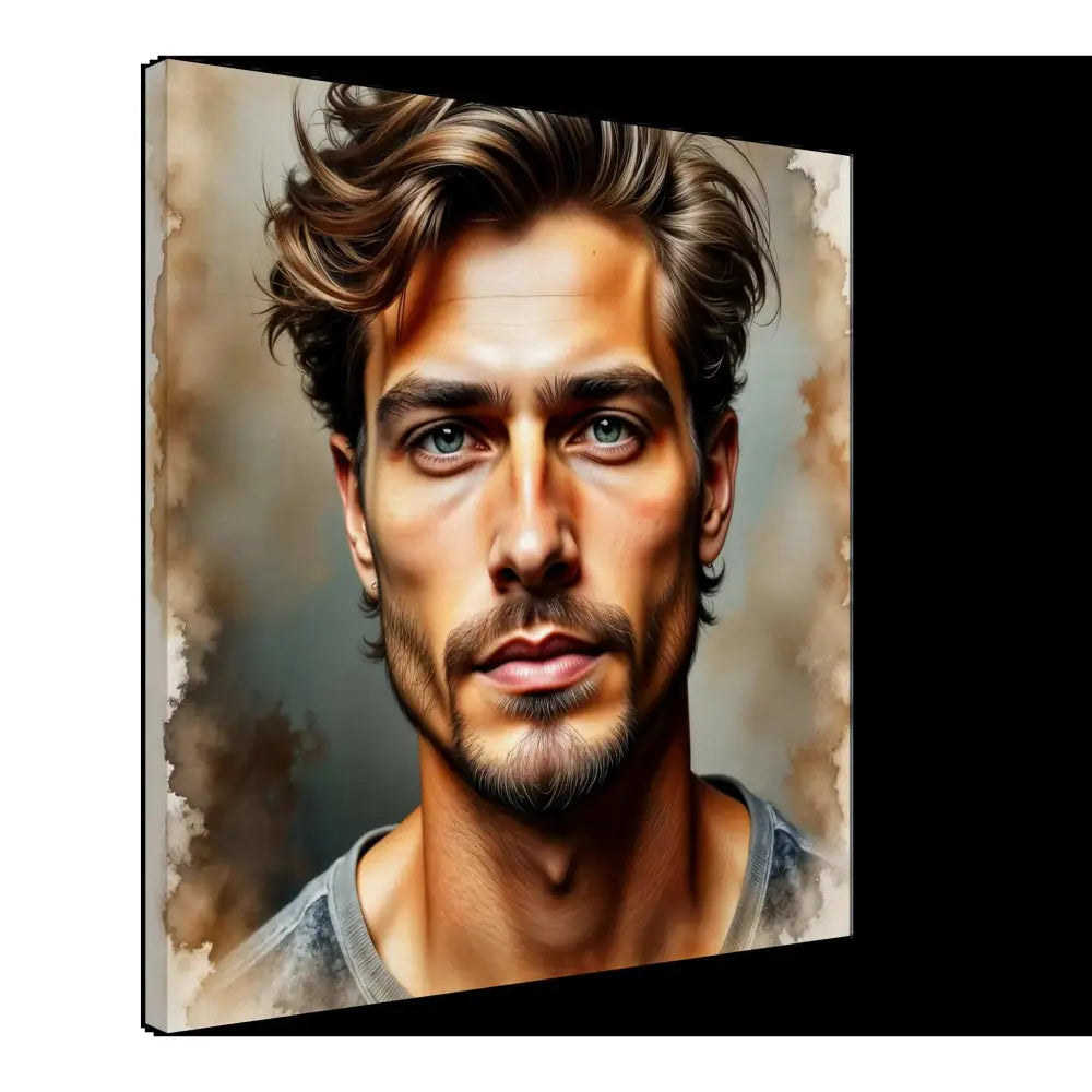 Portrait of a man with light brown wavy hair and green eyes from PixiOnyx Studio Texture Series Stormworn Resolve