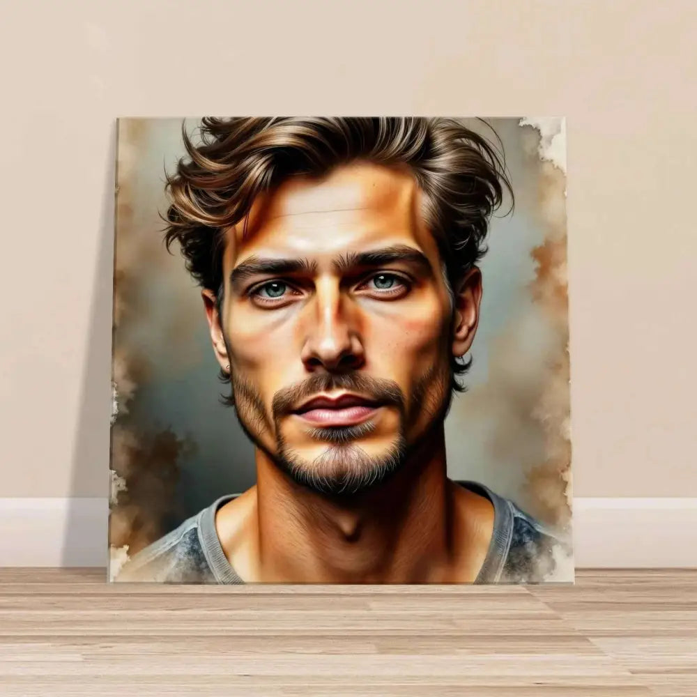 Canvas print of a man’s portrait from Stormworn Resolve PixiOnyx Studio Texture Series