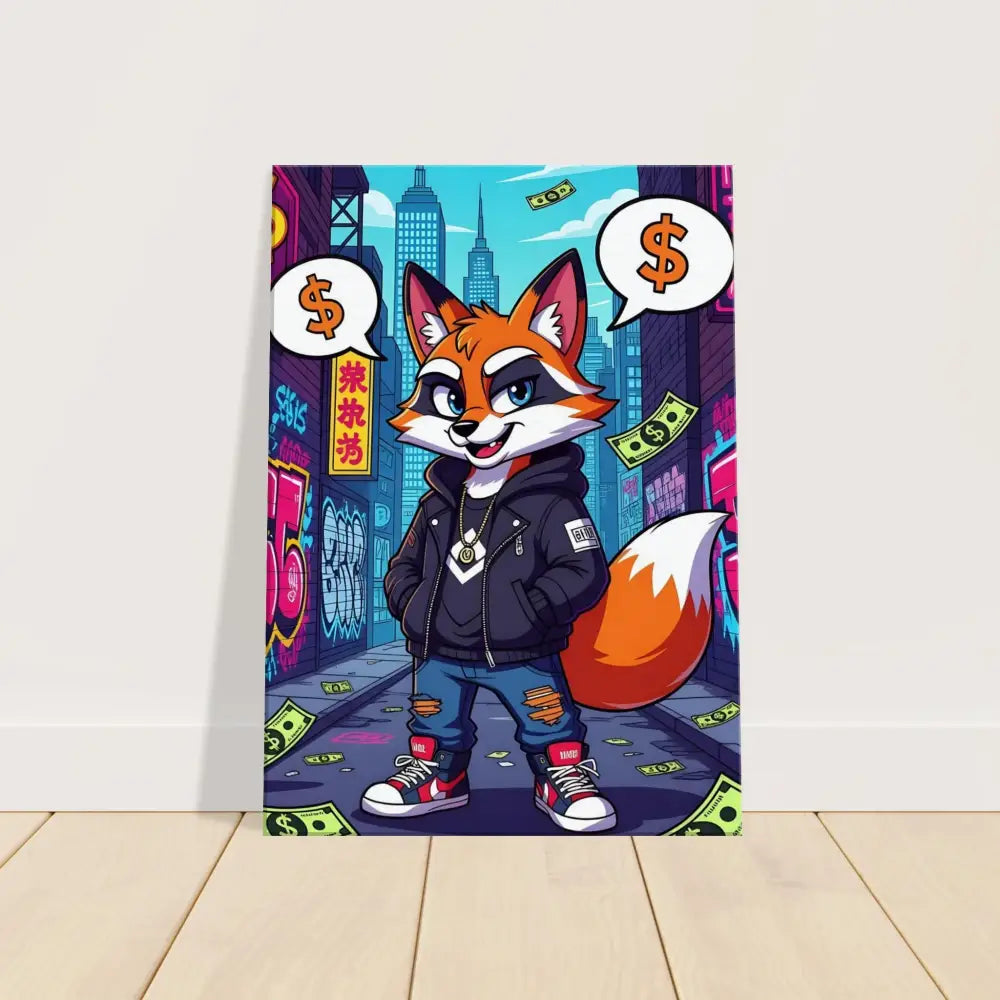 Cartoon fox art print on Canvas street hustle fox PixiOnyx Alleyway Canvas