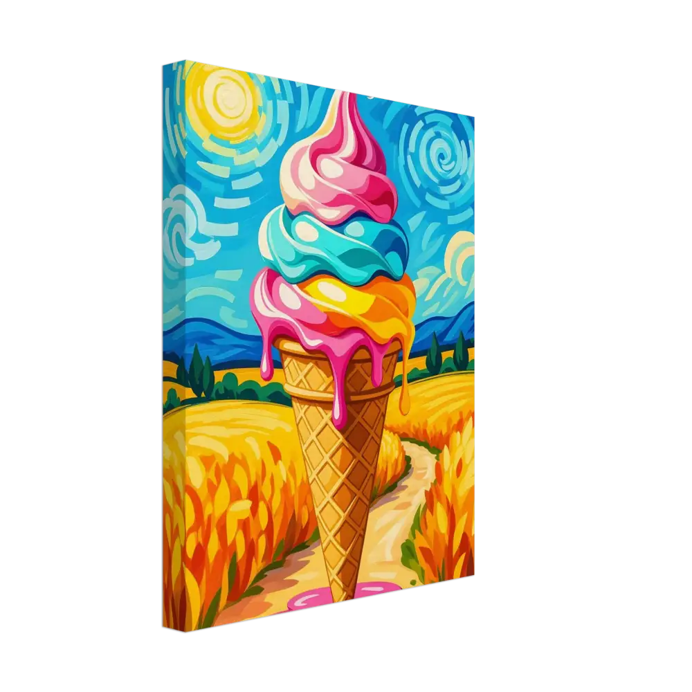 Colorful ice cream cone painting on PixiOnyx Playful Canvas Sunlit Swirl of Pastoral Chaos