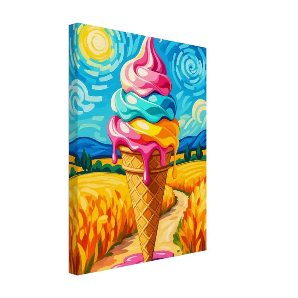 Colorful ice cream cone painting on PixiOnyx Playful Canvas Sunlit Swirl of Pastoral Chaos