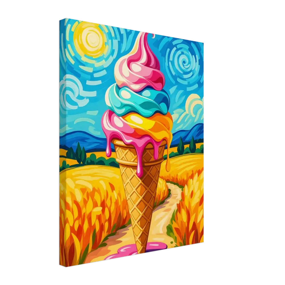 Colorful ice cream cone painting on PixiOnyx Playful Canvas Sunlit Swirl of Pastoral Chaos