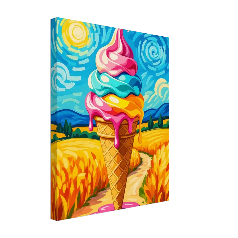 Colorful ice cream cone painting on Canvas Sunlit Swirl of Pastoral Chaos PixiOnyx