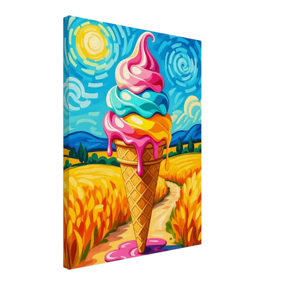 Colorful ice cream cone painting on Canvas Sunlit Swirl of Pastoral Chaos PixiOnyx