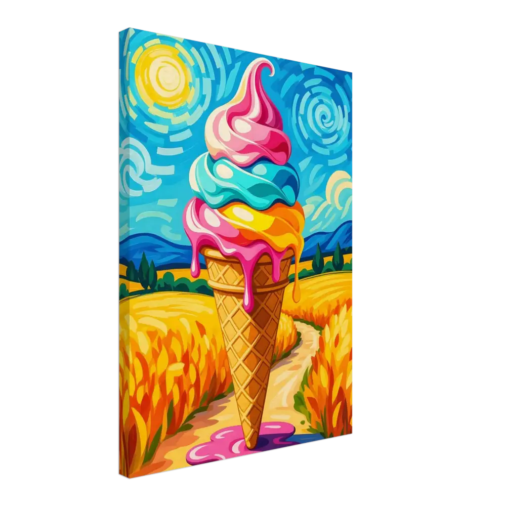 Colorful ice cream cone painting on Artistic Canvas Sunlit Swirl of Pastoral Chaos