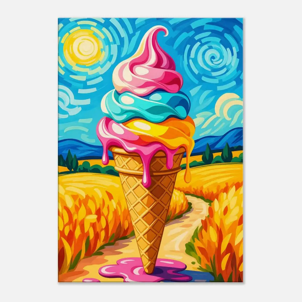 Colorful melting ice cream cone on Canvas Sunlit Swirl of Pastoral Chaos PixiOnyx