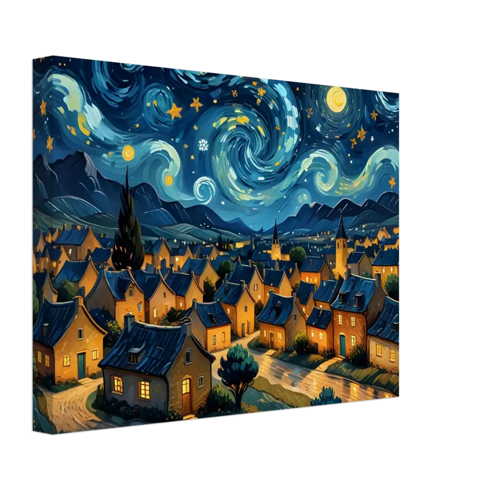 Starry Night style village painting on PixiOnyx Dreamscape Canvas
