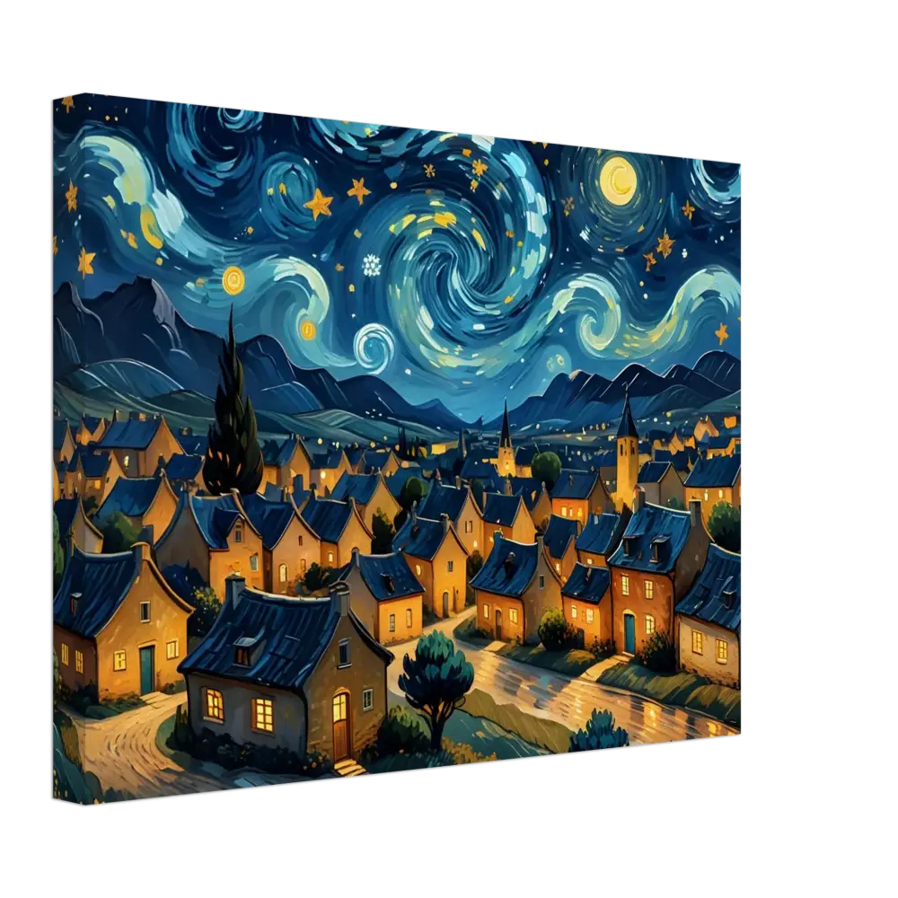 Starry night village painting on Canvas Swirly Sky Village PixiOnyx Dreamscape Canvas