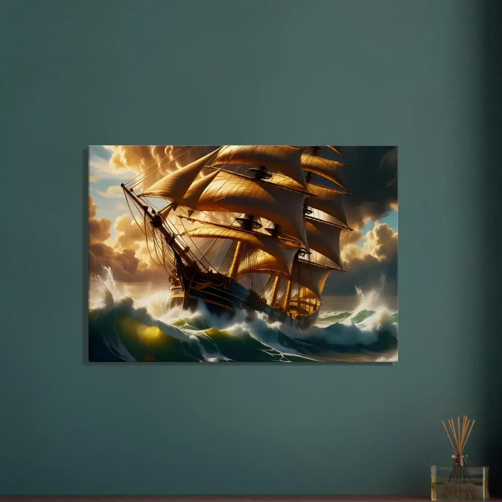 Stormy seas with sailing ship art on Canvas Tempestbound Sovereign PixiOnyx Marine Power Print