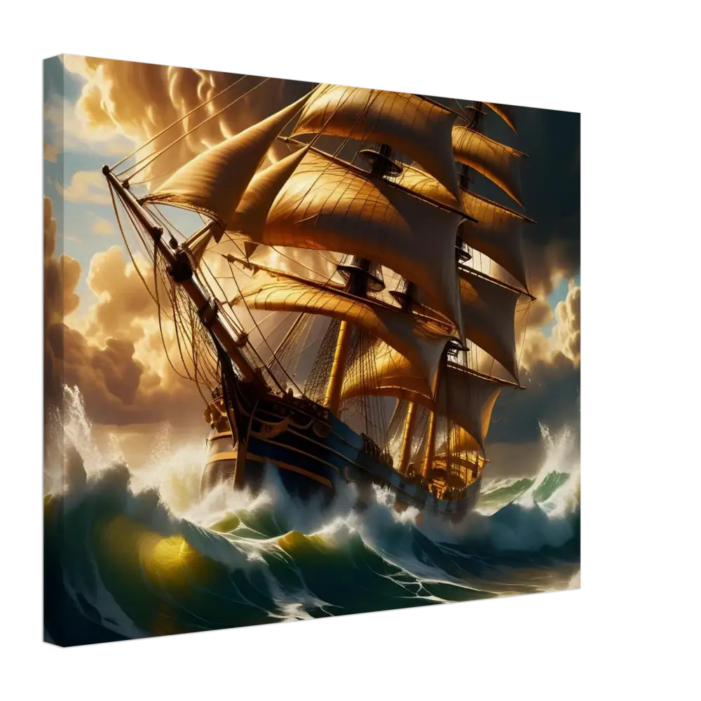 Galleon sailing through stormy seas on Canvas Tempestbound Sovereign PixiOnyx Marine Power Print