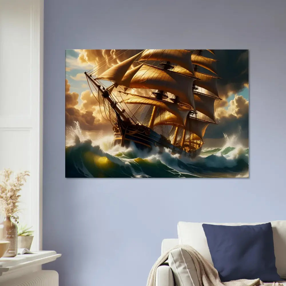 Dramatic sailing ship painting on Canvas Tempestbound Sovereign by PixiOnyx Marine Power Print