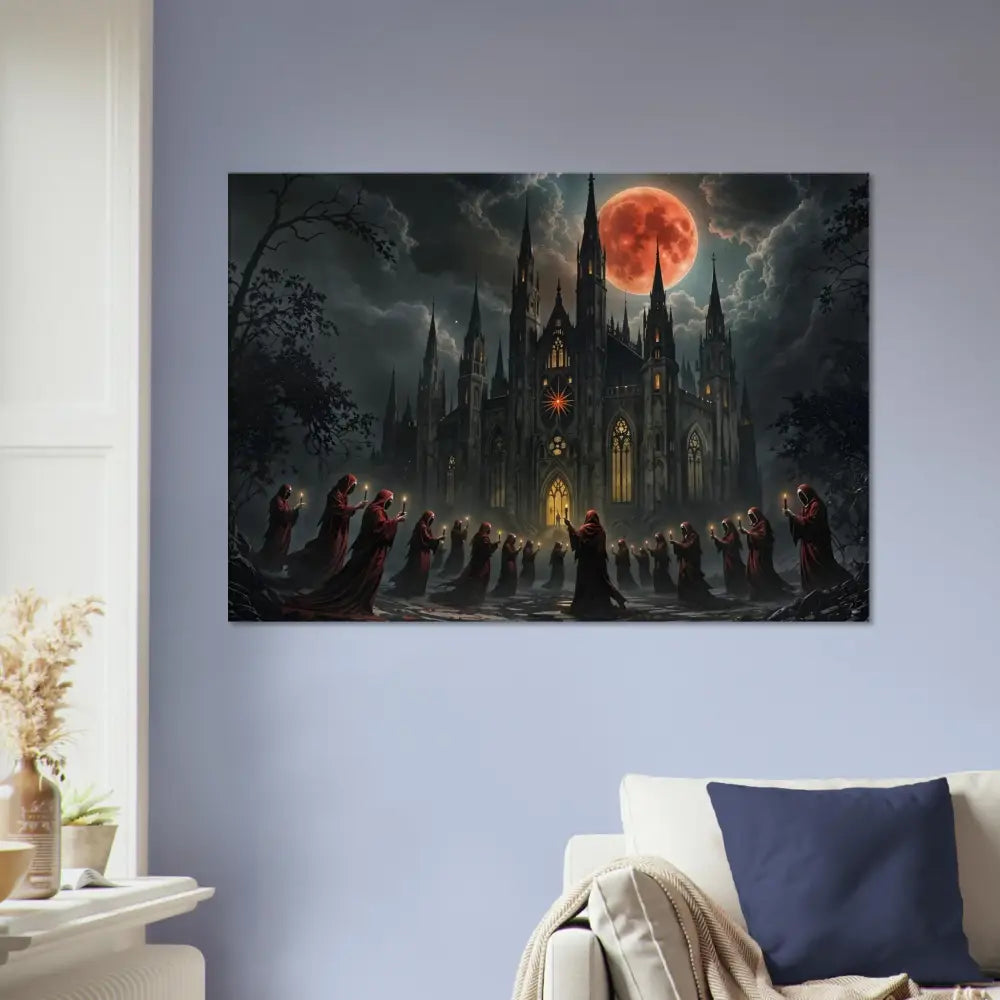 Gothic cathedral under a blood moon in Canvas The Crimson Liturgy PixiOnyx Ritual Dreamscape Edition