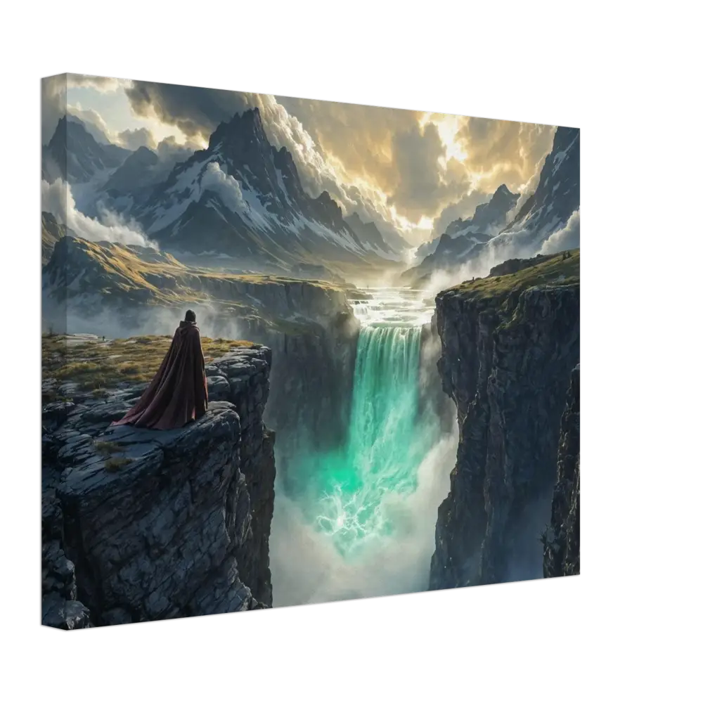 Fantasy landscape canvas art displayed on PixiOnyx immersive nature display titled The Edge of Silence