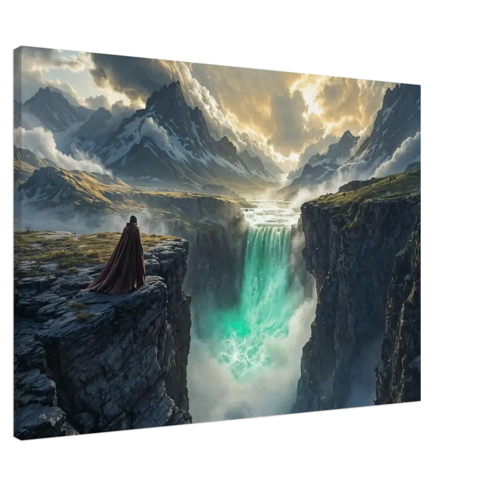 Fantasy landscape canvas print displayed in PixiOnyx The Edge of Silence product