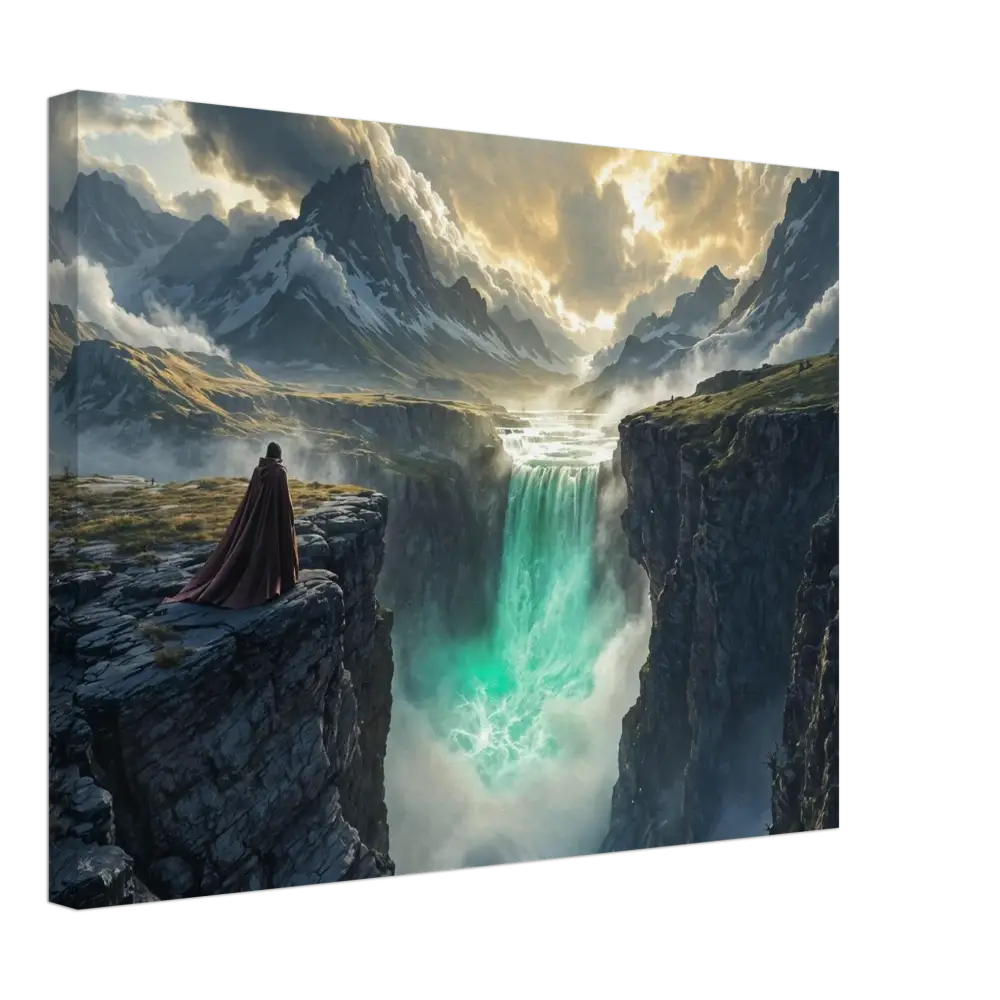 Fantasy landscape canvas print displayed in PixiOnyx The Edge of Silence nature display