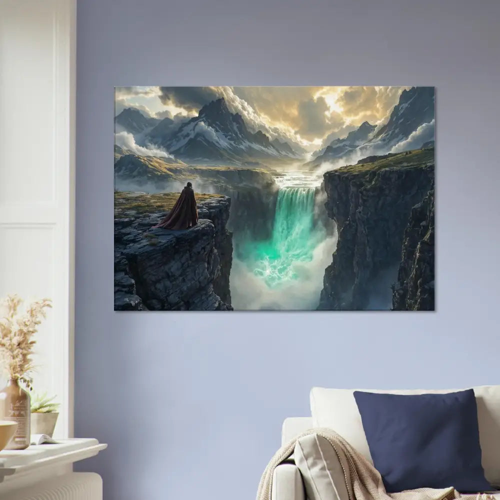 Fantasy landscape canvas print displayed in PixiOnyx The Edge of Silence immersive nature display