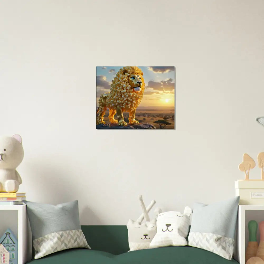 Lion artwork displayed on Canvas – The Golden Kernel King PixiOnyx Whimsical Wilderness