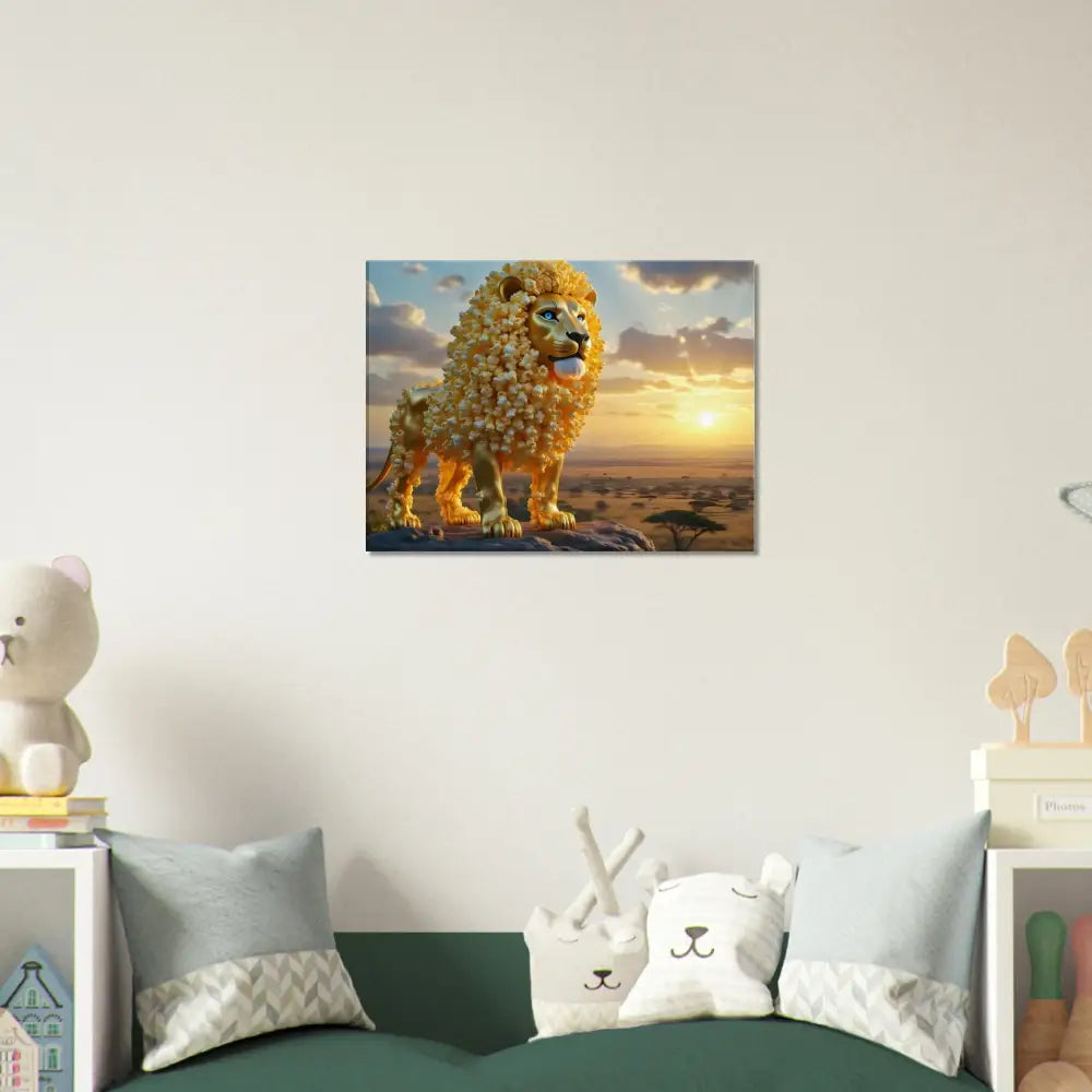 Lion canvas art from PixiOnyx Whimsical Wilderness artwork titled The Golden Kernel King
