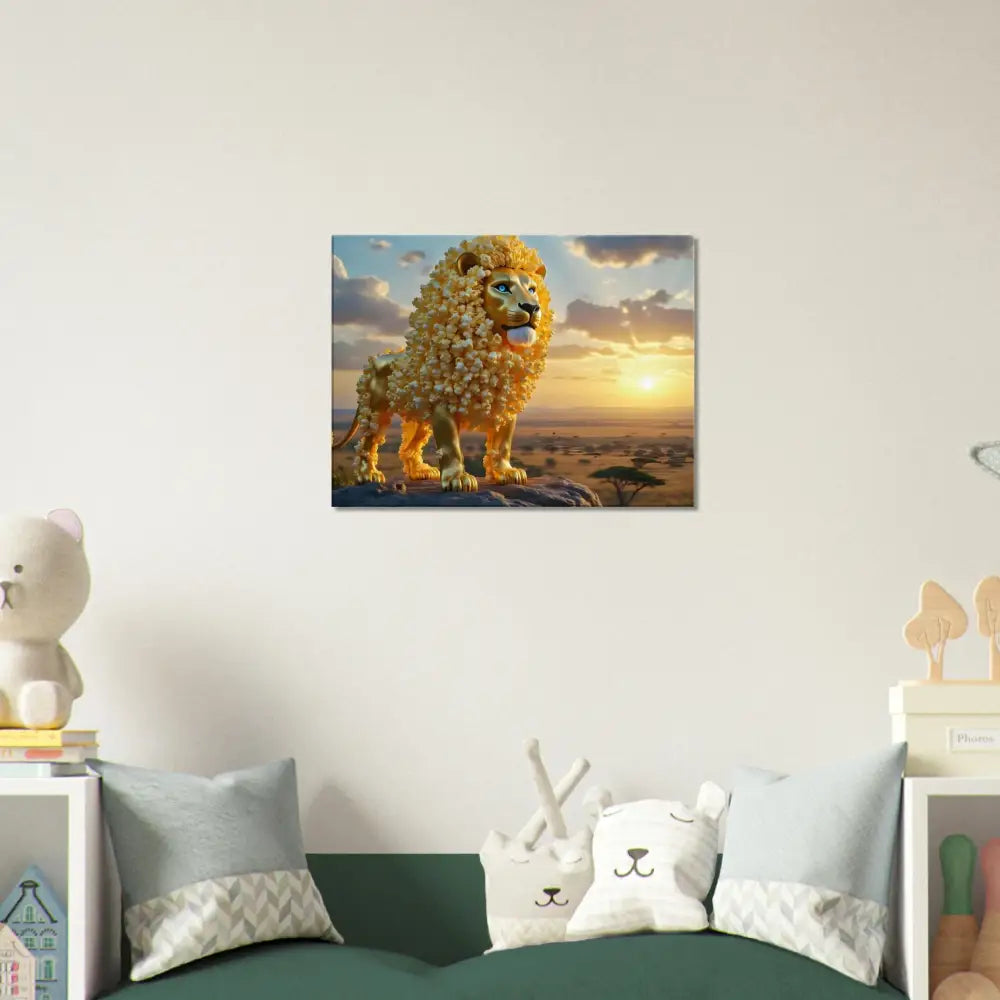 Lion artwork on Canvas The Golden Kernel King by PixiOnyx Whimsical Wilderness