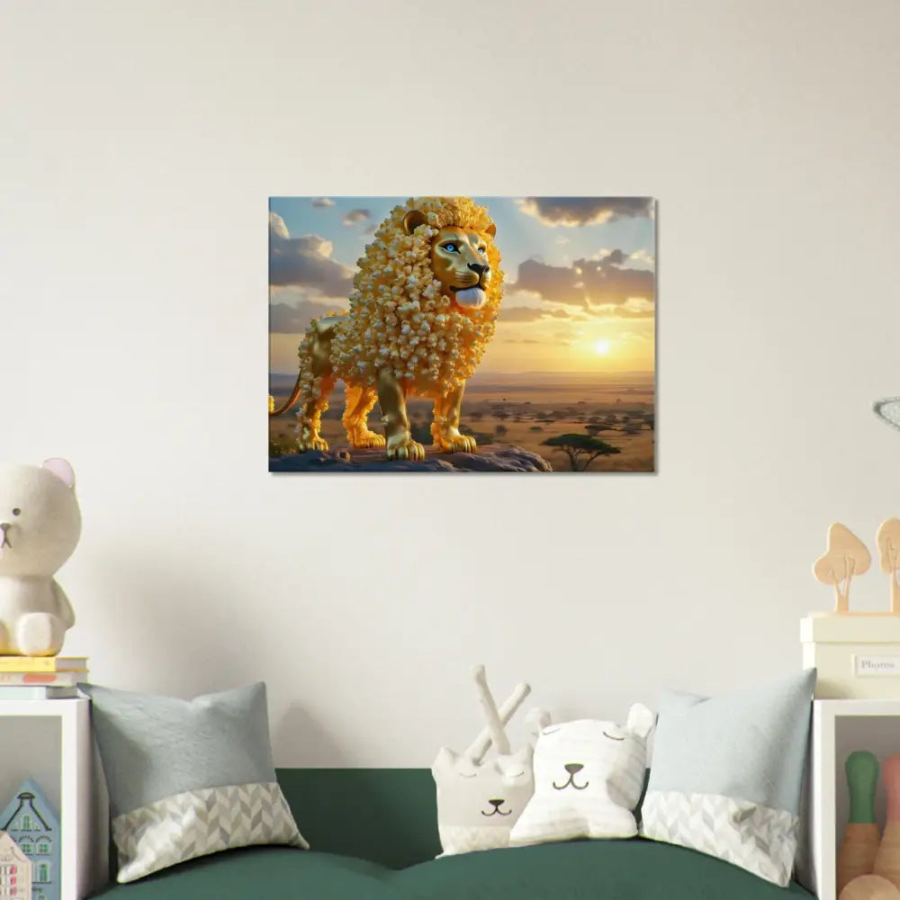 Lion artwork on Canvas The Golden Kernel King by PixiOnyx Whimsical Wilderness