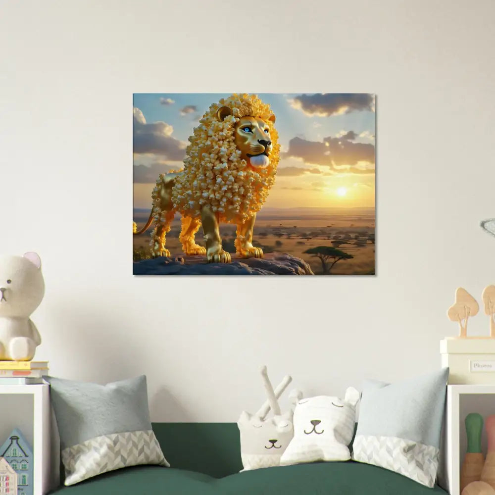 Lion artwork displayed on Canvas The Golden Kernel King from PixiOnyx Whimsical Wilderness